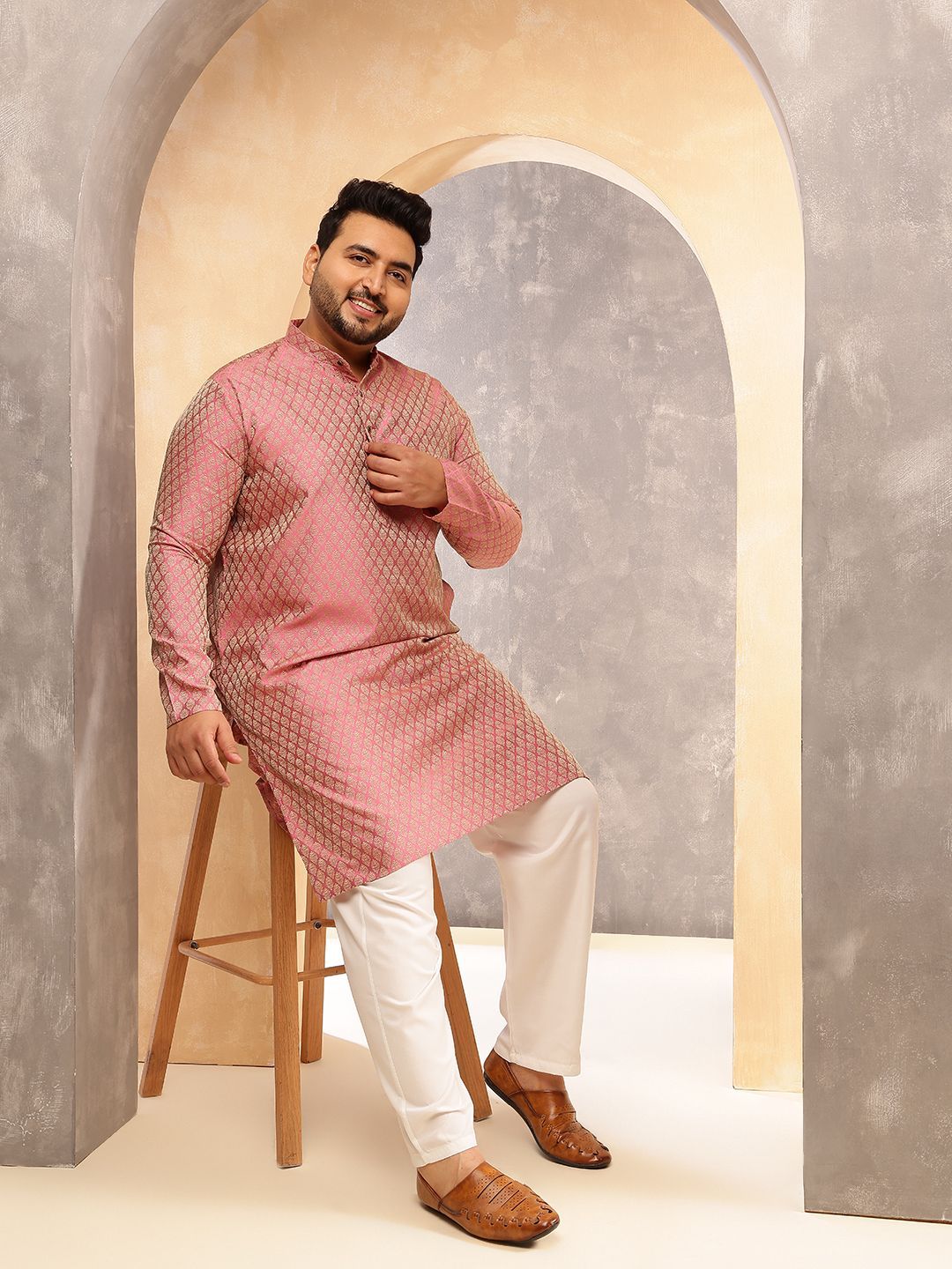 SOJANYA PLUS Men Ethnic Motifs Printed Festive Silk Straight Kurtas