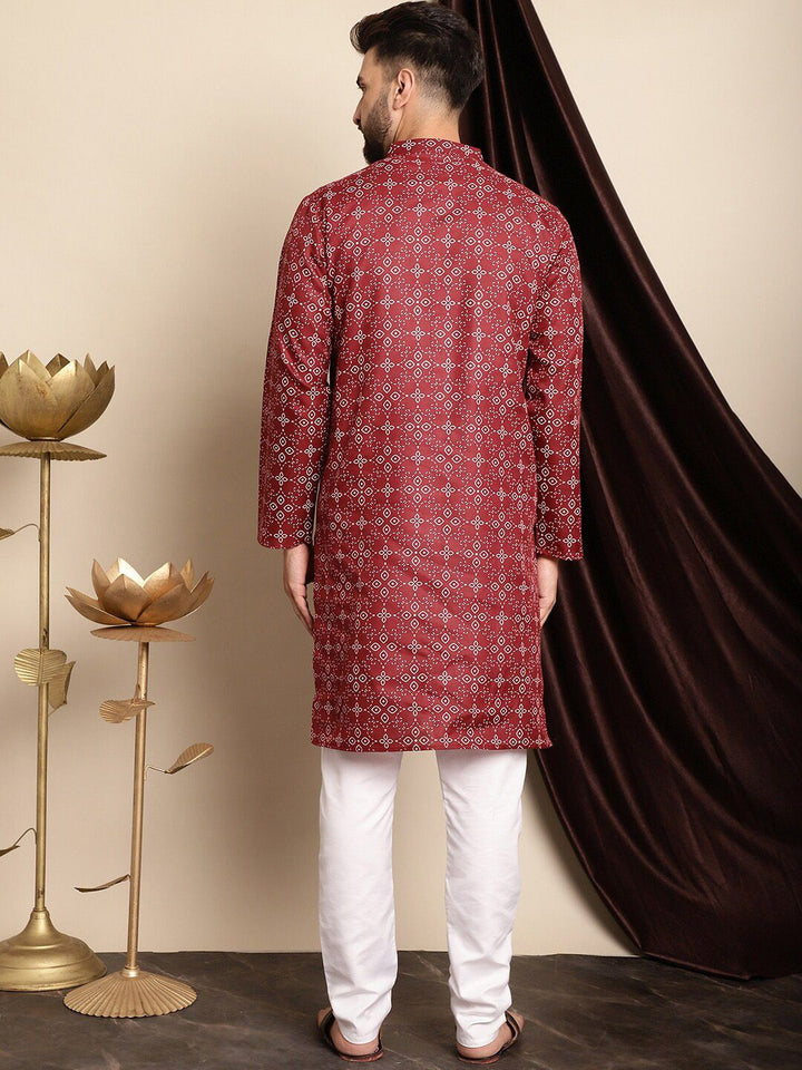 Anouk Maroon & White Ethnic Motifs Printed Kurta With Churidar