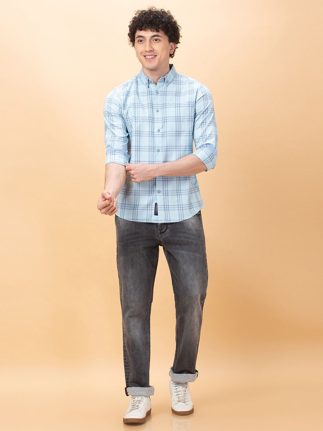 Being Human Men Classic Slim Fit Button-Down Collar Checked Cotton Casual Shirt