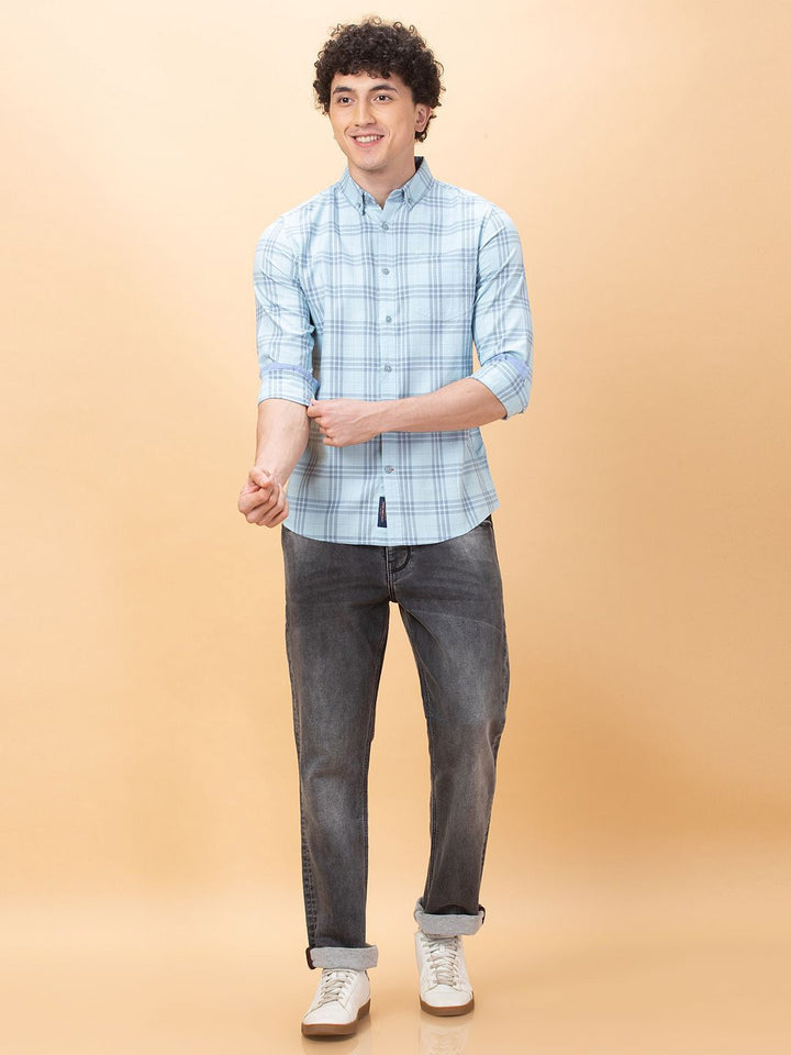 Being Human Men Classic Slim Fit Button-Down Collar Checked Cotton Casual Shirt