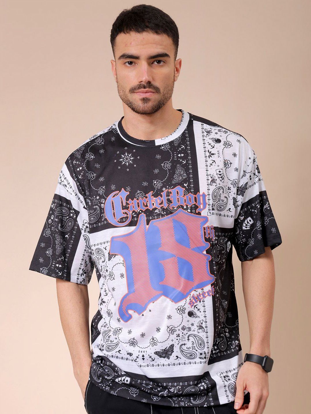 The Indian Garage Co Men Graphic Printed Round Neck Oversized T-shirt