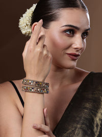 PANASH Set of 2 Gold-Plated Kundan Studded Bangles