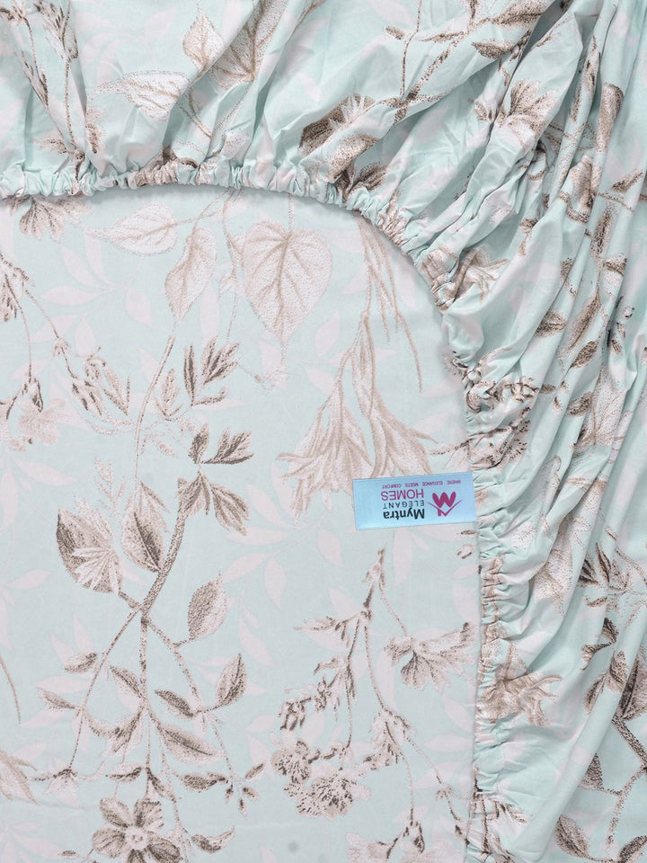 Myntra Elegant Homes Green Floral Printed Dilengkapi 400 TC King Bedsheet Dengan 2 Sarung Bantal