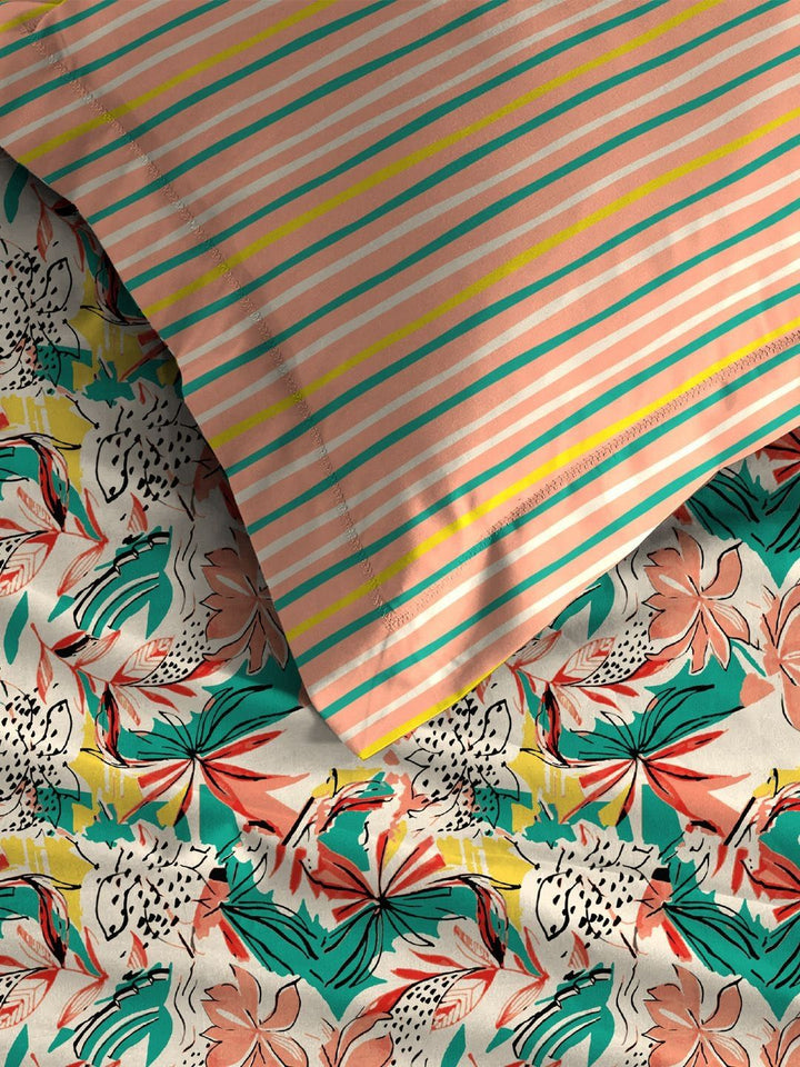 MYTRIDENT Dahlia Peach Moments Flat 120TC Queen Pure Cotton Bedsheet Set