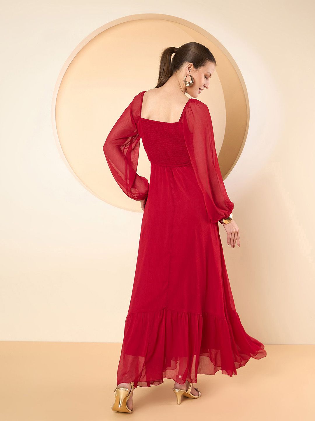 Antheaa Women Square Neck Chiffon Maxi Dress