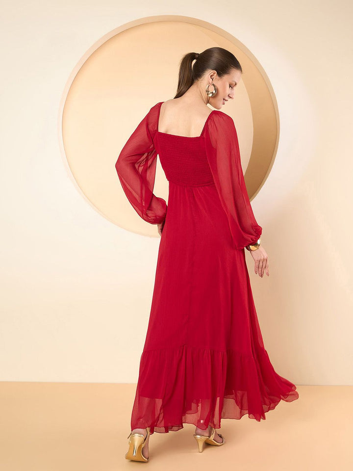 Antheaa Women Square Neck Chiffon Maxi Dress