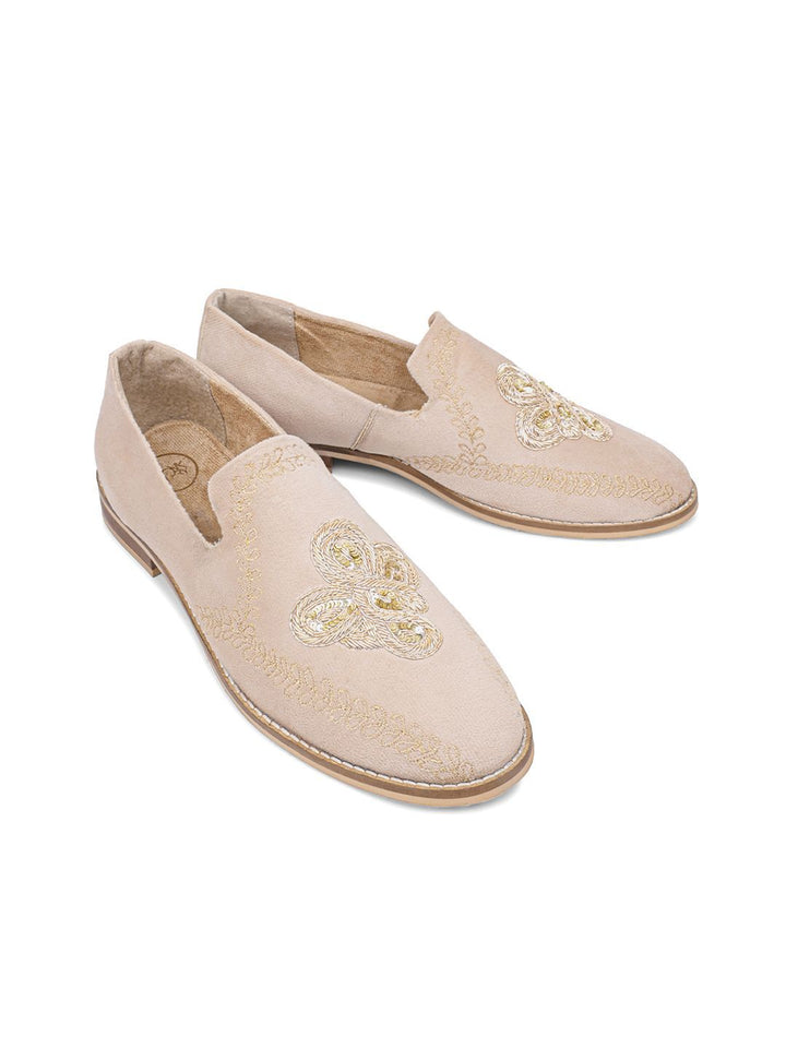 MONKSTORY Men Beige Embroidered Slip-On Shoes