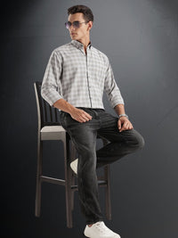 ADRO Tartan Checked Spread Collar Long Sleeves Cotton Casual Shirt