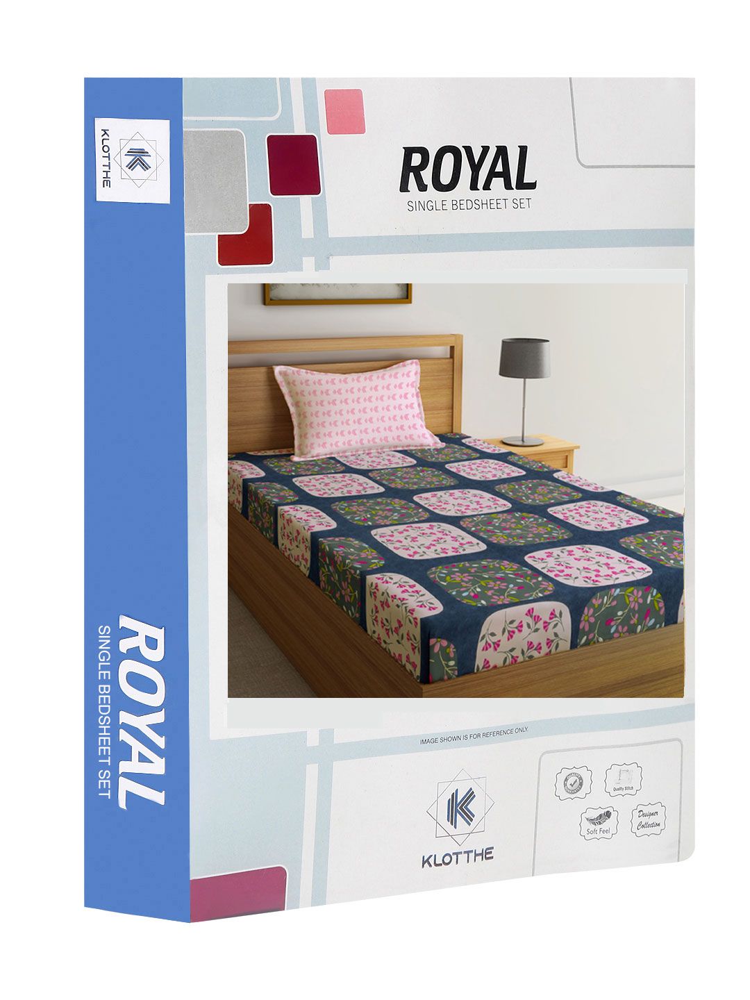 KLOTTHE Blue & Pink Floral Printed 300TC Single Cadar Dengan 1 Sarung Bantal