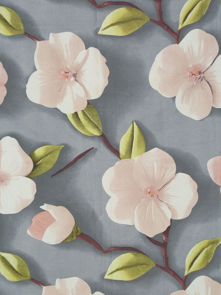 KLOTTHE Grey Floral Fitted 300TC King Superfine 7D Cadar & 2 Sarung Bantal-2.50mx2.25m