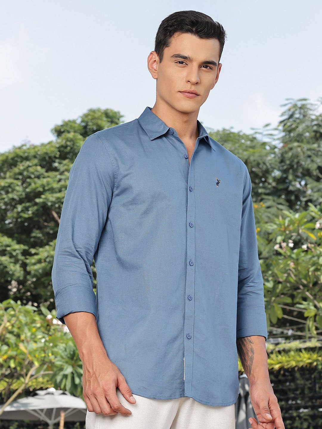 Thomas Scott Men Premium Slim Fit Solid Spread Collar Casual Shirt
