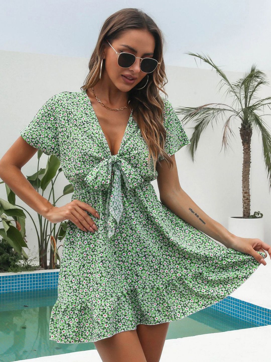 DressBerry Floral Print Fit & Flare Mini Dress