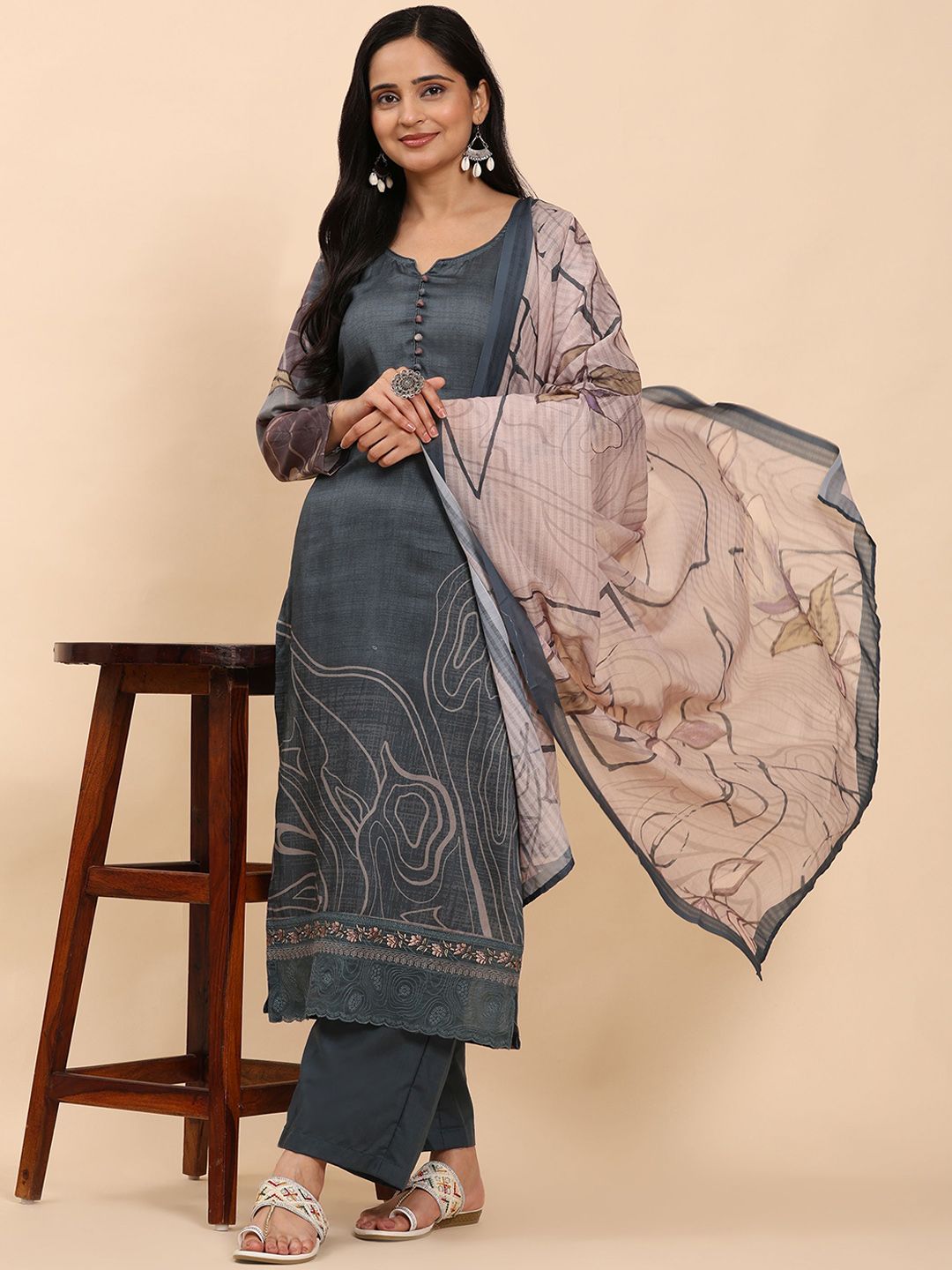 Mamicha Women Printed Regular Pure Cotton Kurta with Palazzos & With Dupatta