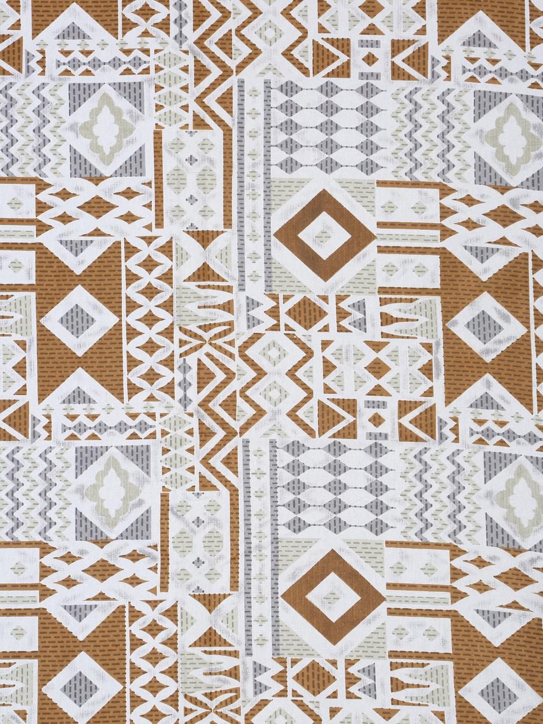 KLOTTHE White & Mustard Geometric Printed 400 TC Cotton King Bedsheet Set 2.70 m x 2.70 m