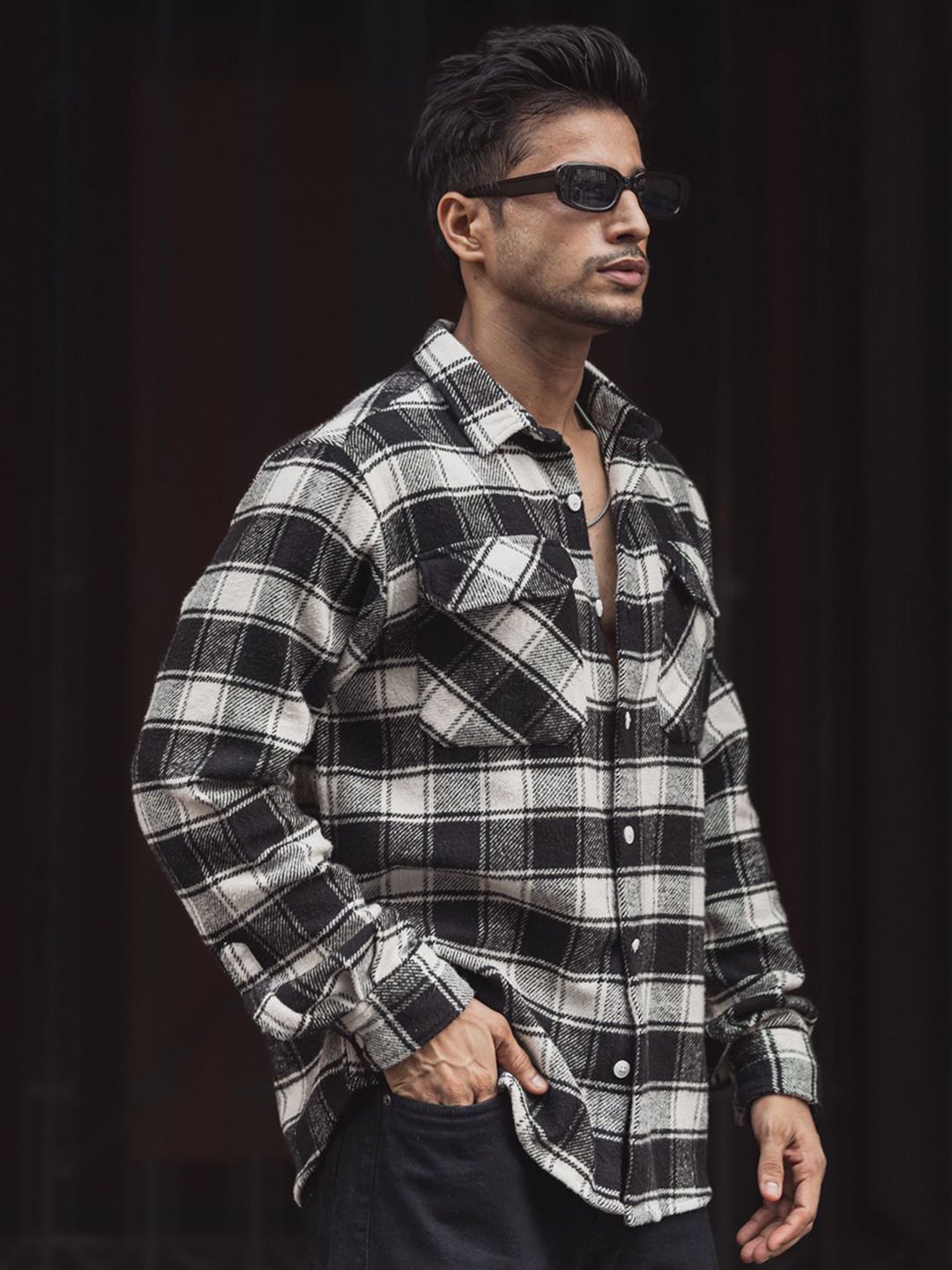 Powerlook Men Spread Collar Tartan Checked Cotton Casual Shirt