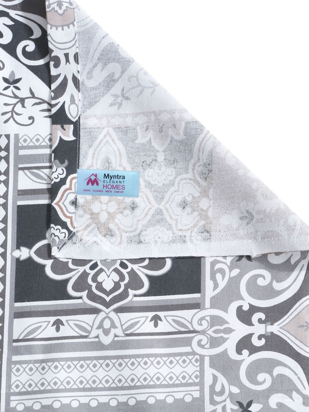 Myntra Elegant Homes White Ethnic Motifs 400 TC Cotton Super King Bedsheet Set 2.70 m x 2.70 m