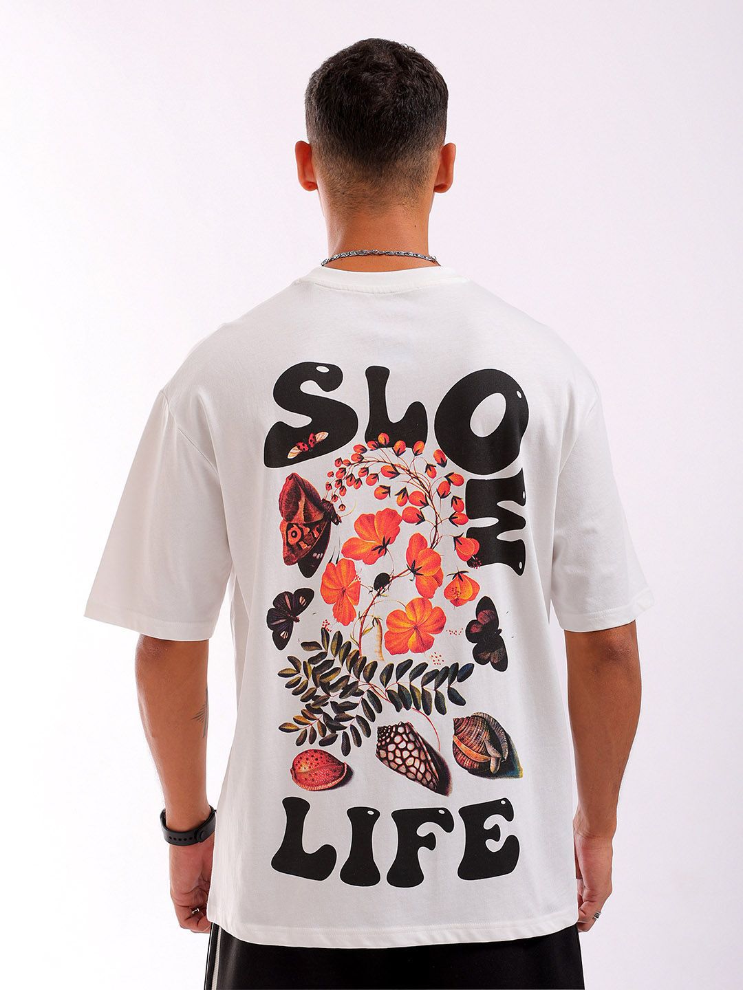 The Indian Garage Co Back Printed Pure Cotton Oversized Round Neck T-shirt