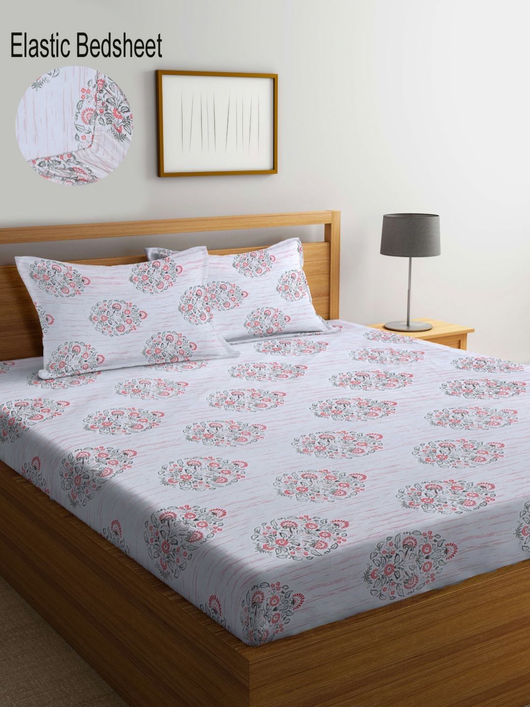 Myntra Elegant Homes Kapas Bunga Putih 300 TC Dilengkapi Cadar King Halus dengan 2 Sarung Bantal-106 x 106 inci
