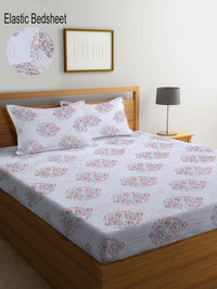 Myntra Elegant Homes Kapas Bunga Putih 300 TC Dilengkapi Cadar King Halus dengan 2 Sarung Bantal-106 x 106 inci