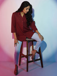 Libas Women Self Design Shirt Collar Front Open Tunic