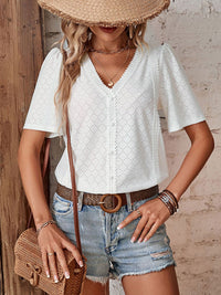 DressBerry Geometric Design Button Detail Top