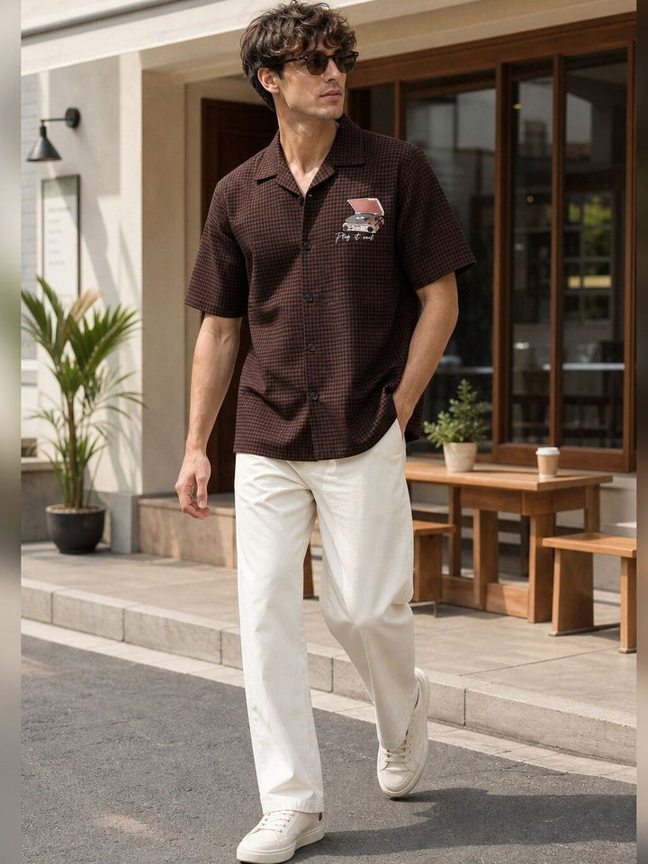 Eszett Gramophone Cuban Collar Cotton Shirt
