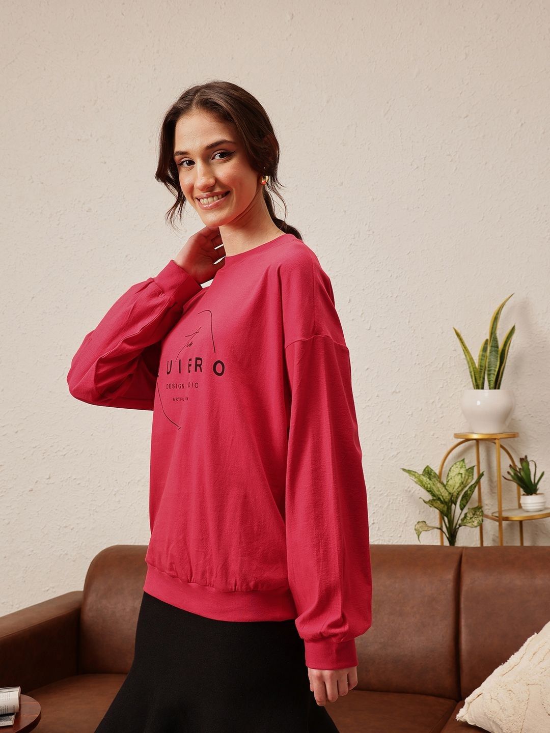 Quiero Women Printed Drop-Shoulder Sleeves Bio Finish T-Shirt