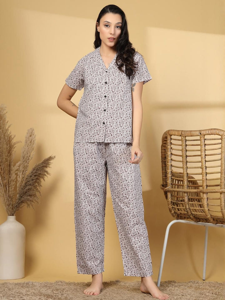 Klotthe Wanita Multi Geometric Bercetak Kolar Lengan Pendek Malam