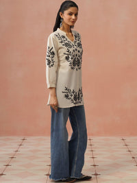 Kurta Kerja Benang Sulam Bunga Rumah Wanita Chikankari