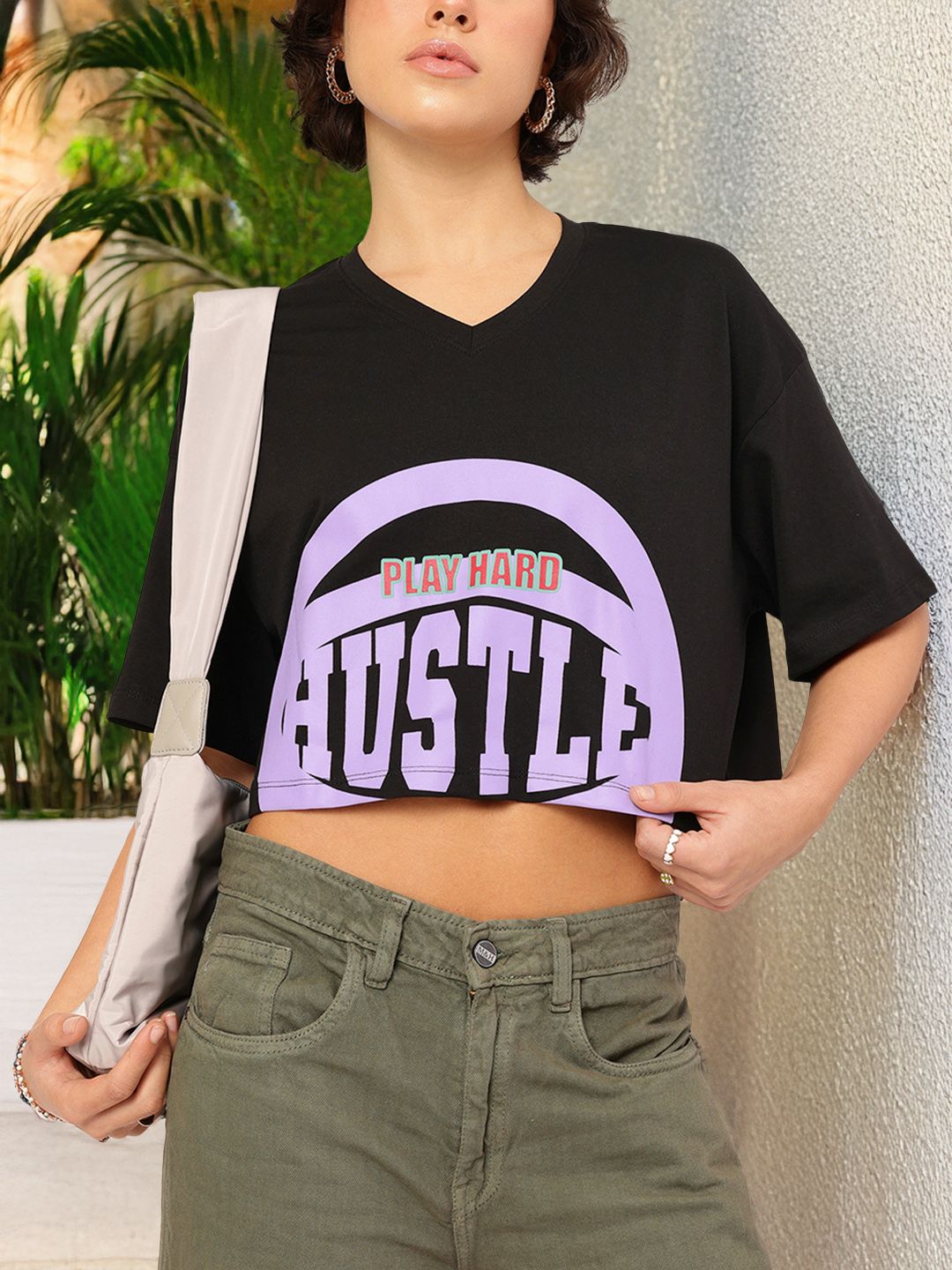 DressBerry Hustle Mode On Printed Boxy Crop T-shirt