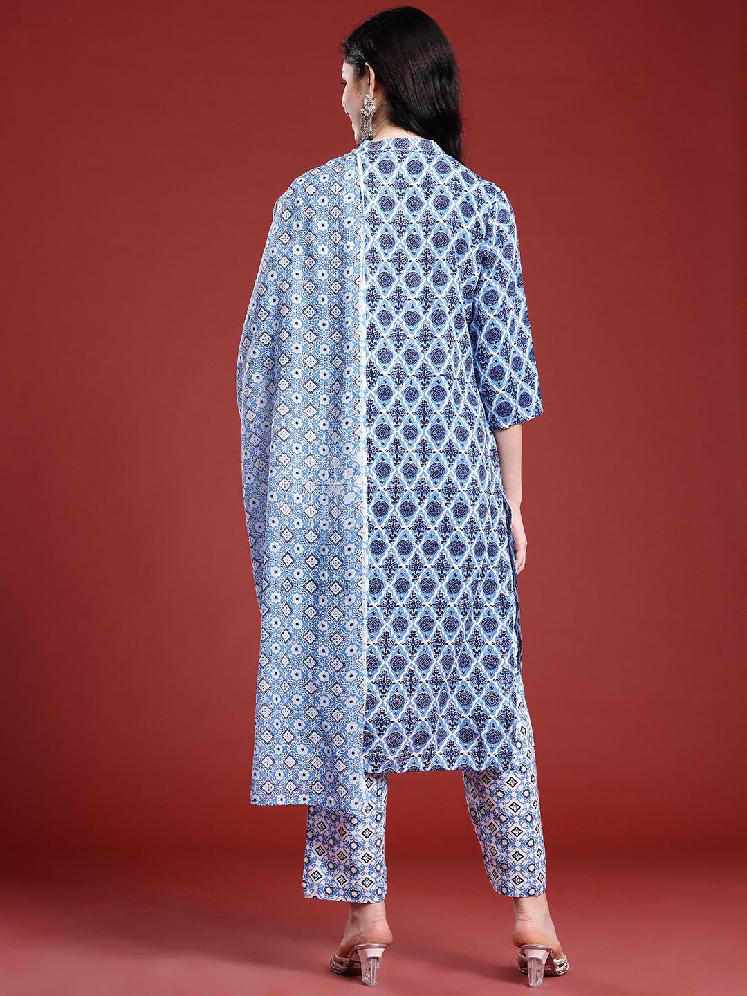 Anouk Ethnic Motifs Print Pure Cotton Kurta with Trousers & Dupatta
