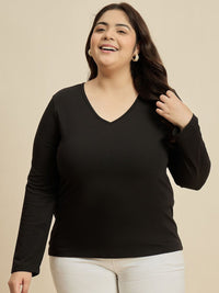 Curvy Street Women Solid V-Neck Cotton Plus T-Shirt