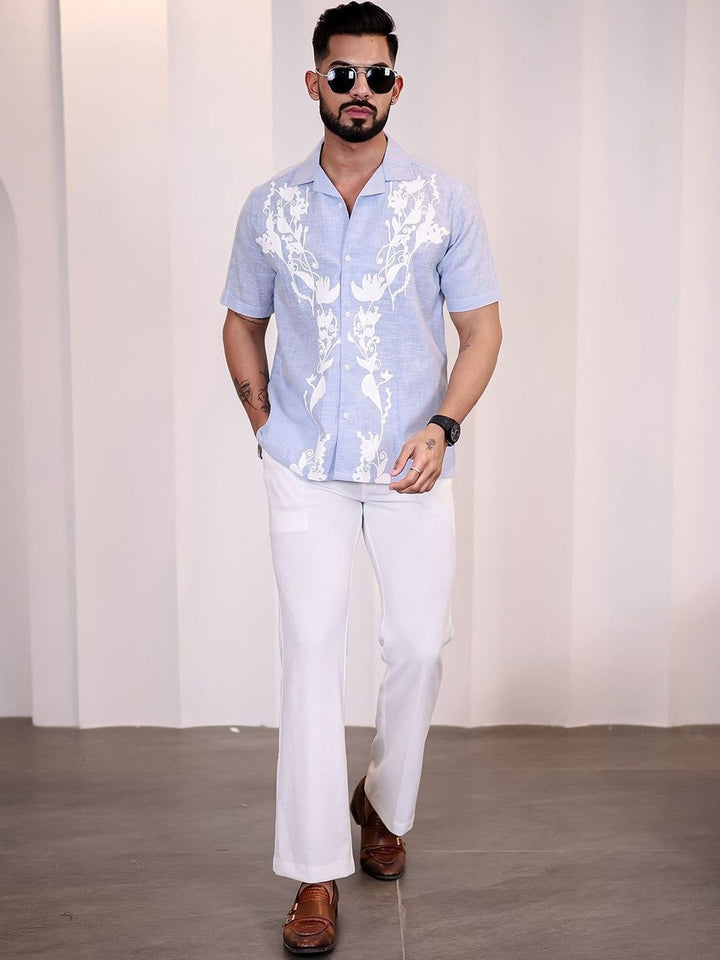 Eszett Floral Printed Short Sleeves Spread Collar Pure Cotton Regular Fit Casual Shirt