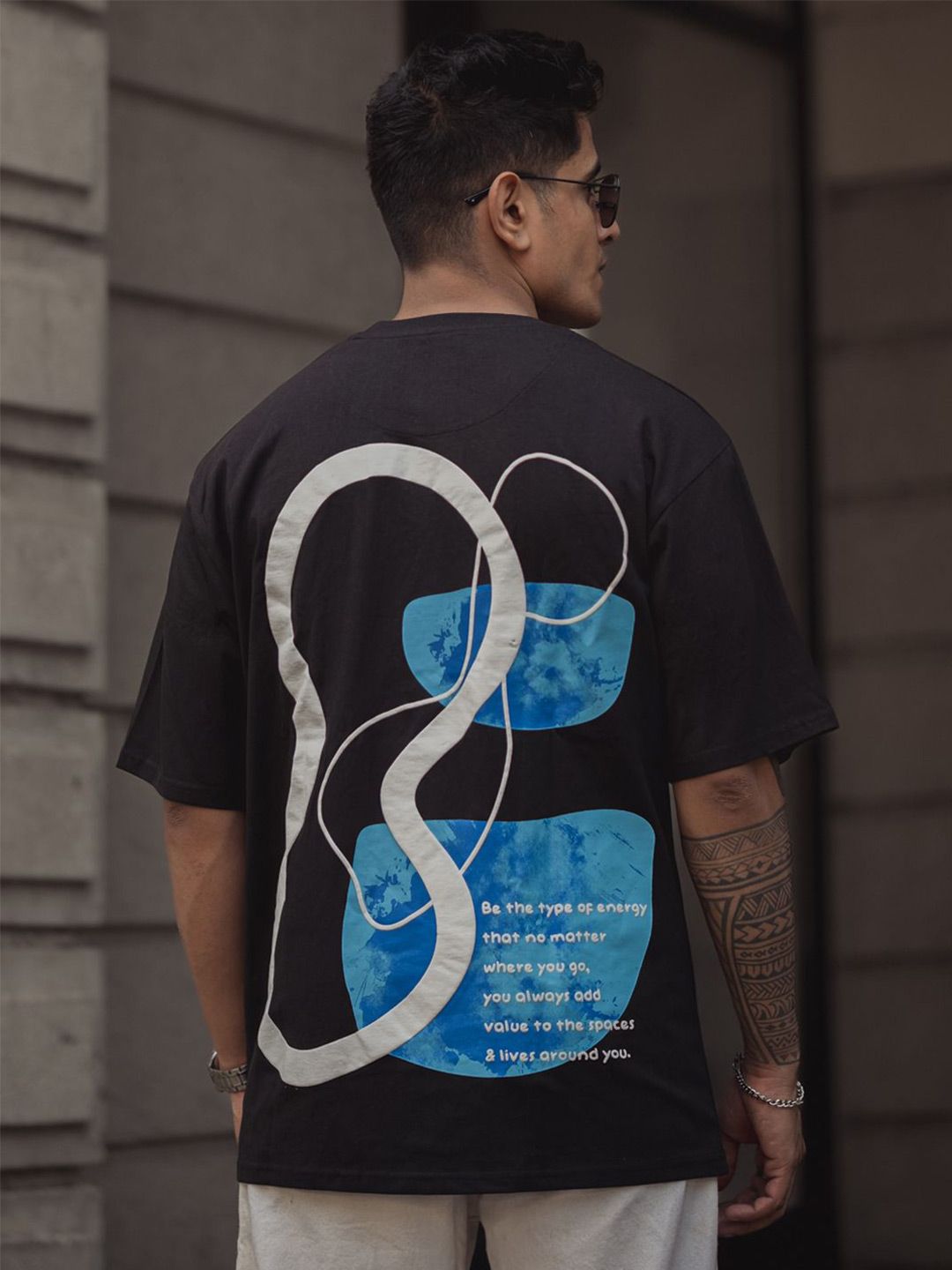 Powerlook Men Graphic Printed Round Neck Pure Cotton Oversized T-Shirt