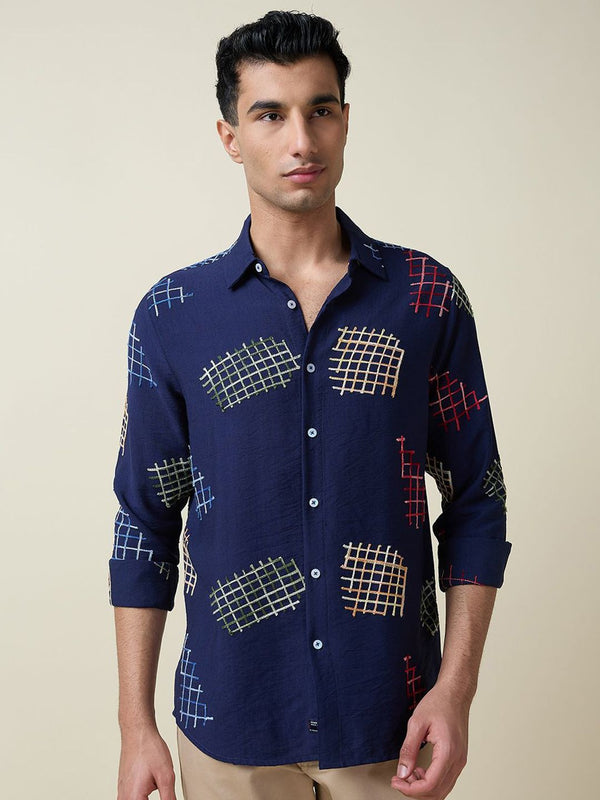 Thomas Scott Men Embroidered Regular Fit Casual Shirt