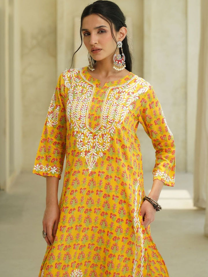Rumah Wanita Chikankari Motif Etnik Sulam Benang Kerja Cetakan Indie Kurta