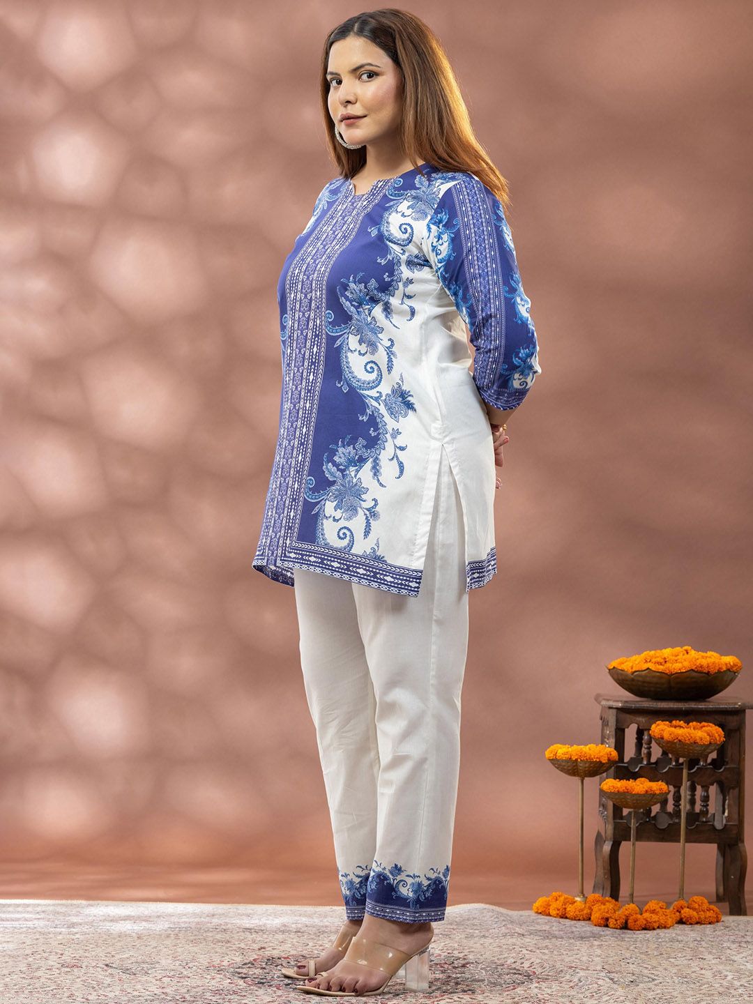 Tunik Bercetak Mamicha Indigo Royale Dengan Palazzo Co-Ords