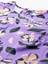 all about you Satin-Finish Floral Print Puff Sleeves Top
