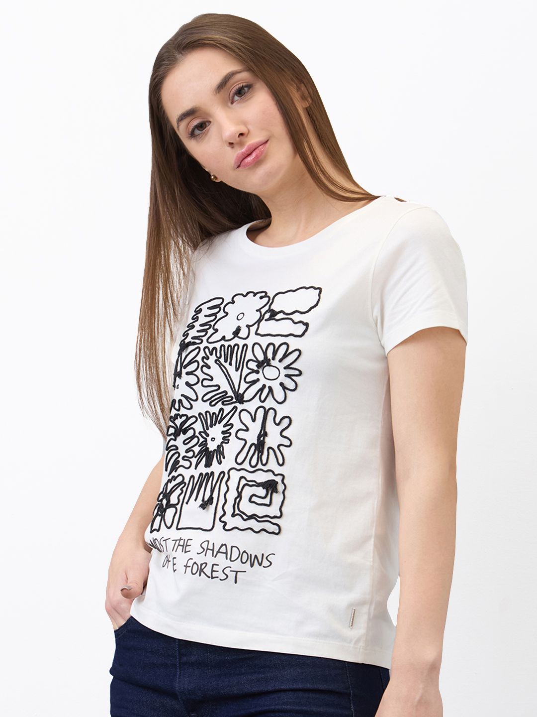 SPYKAR Women Regular Fit Floral Printed Round Neck Cotton T-shirt