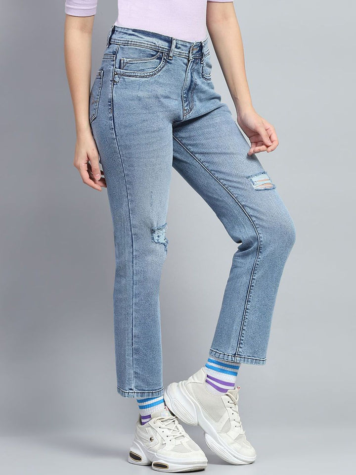 Monte Carlo Women Solid Cotton Mid-Rise Straight Fit Mildly Distressed Heavy Fade Jeans
