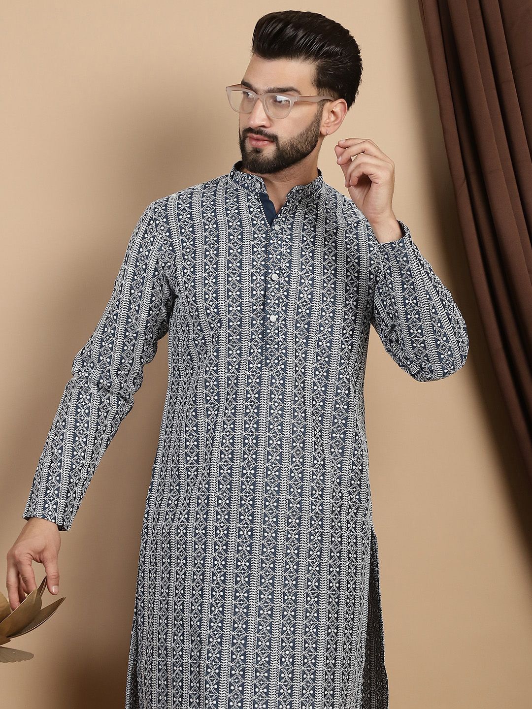 Anouk Ethnic Motifs Embroidered Regular Pure Cotton Straight Kurta With Churidar
