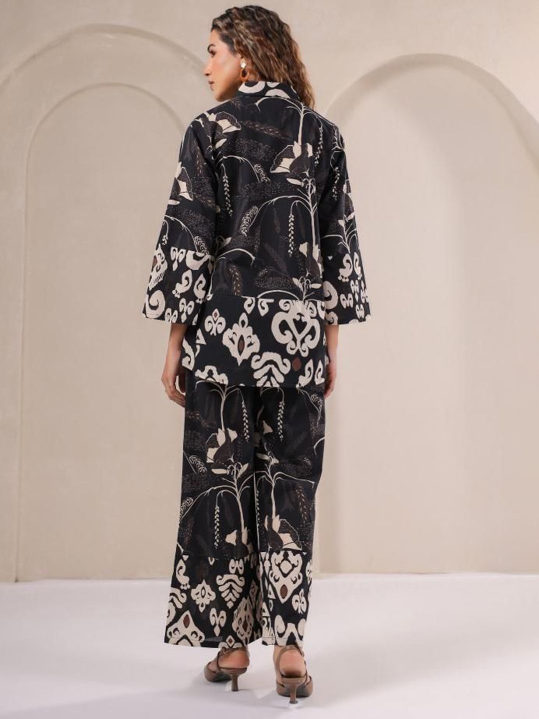 Mamicha Women Printed Shirt Collar Cotton Shirt and Trousers Co-Ords