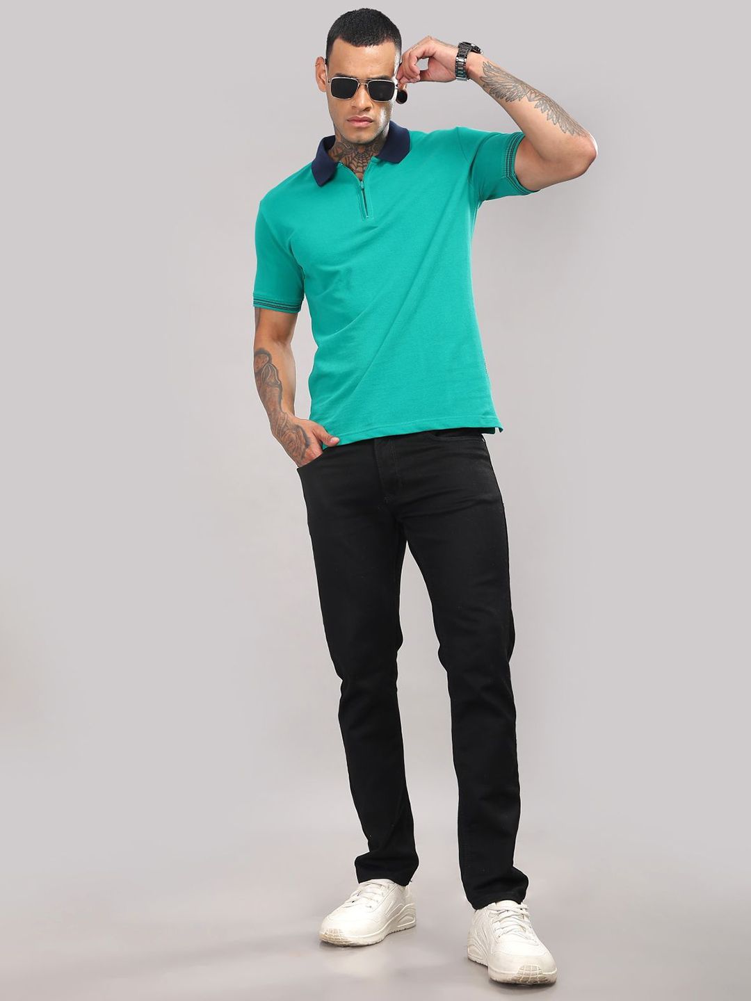 ADRO Men Solid Polo Collar Cotton T-shirt