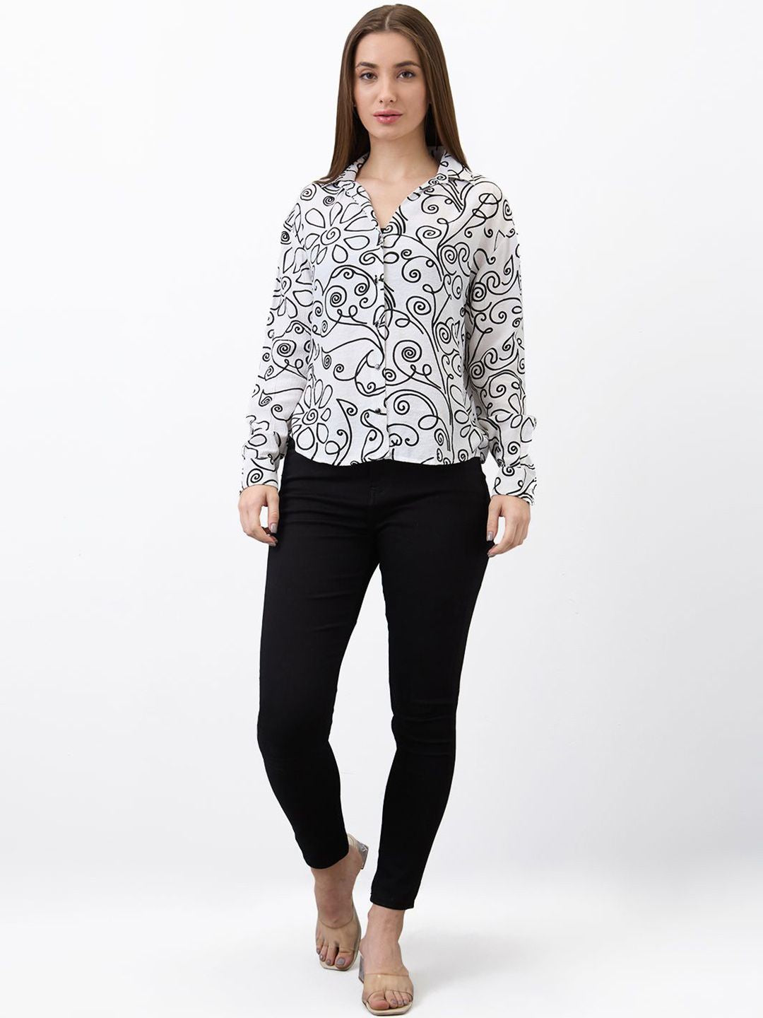 SPYKAR Women Printed Mandarin Collar Shirt Style Top