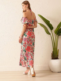 STREET 9 Floral Print Off-Shoulder Crepe A-Line Midi Dress