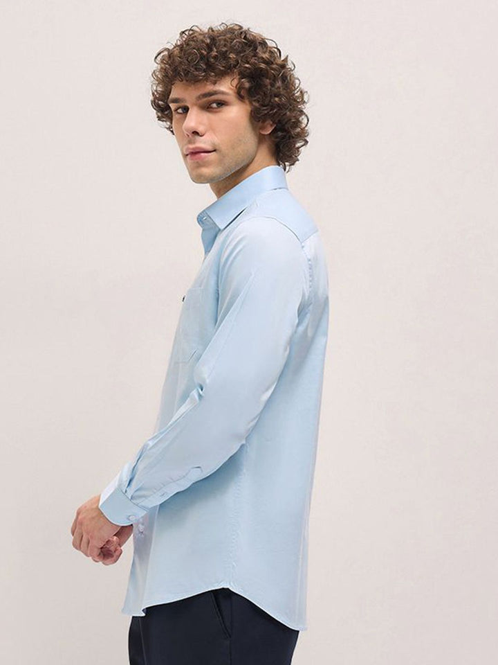 THE BEAR HOUSE Men Spread Collar Solid Cotton Tailored Fit Formal Shirt