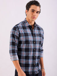 The Indian Garage Co Men Black & Grey Checked Pure Cotton Casual Shirt