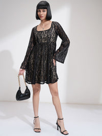Tokyo Talkies Women Lace Fit Flare Mini Dress