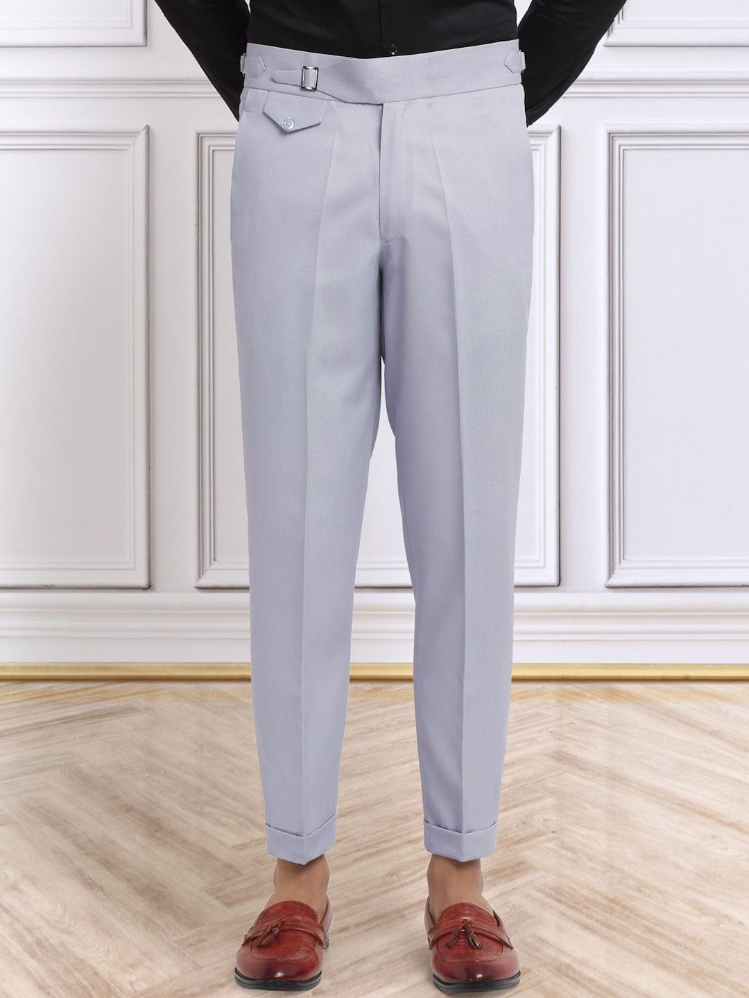 Seluar Gurkha Solid Slim Fit Lelaki KLOTTHE Kapas Kelabu Kaya