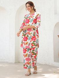 Rain & Rainbow Printed Notch Neck Pure Cotton Tunic With Trouser